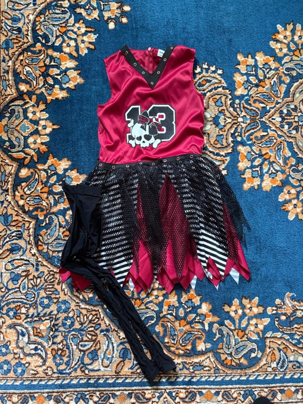 Spirit Halloween Zombie Cheerleader Costume Dress with Black Tights Sz L